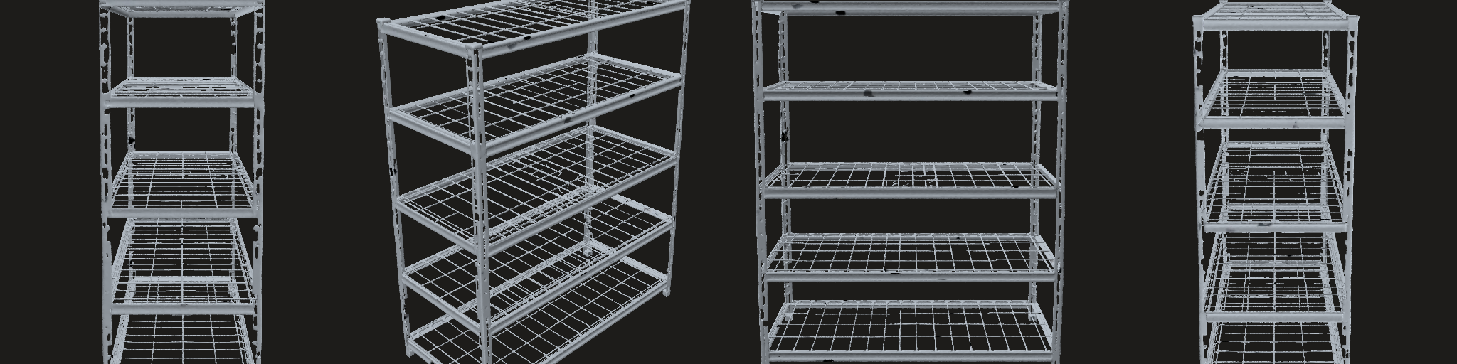Four views (front, three-quarter, side, back) — this session's strips sample the texture with v mirrored (read-back bug, fixed for the next build): judge colour and materials on the rotatable model and the preview, geometry on the strip