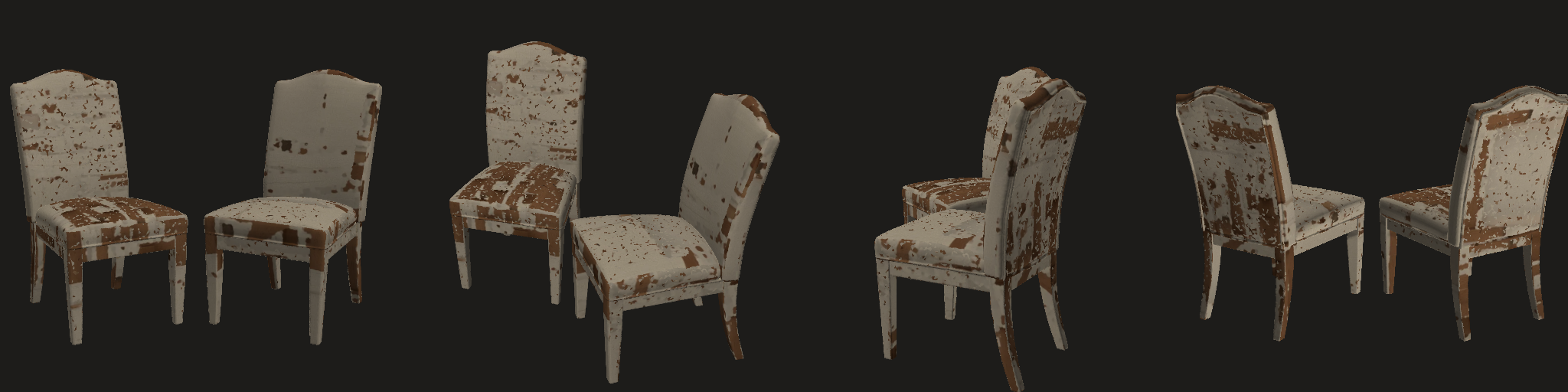 cold: four views (texture lookups mirrored in v in this session's strips; use the rotatable model for materials)