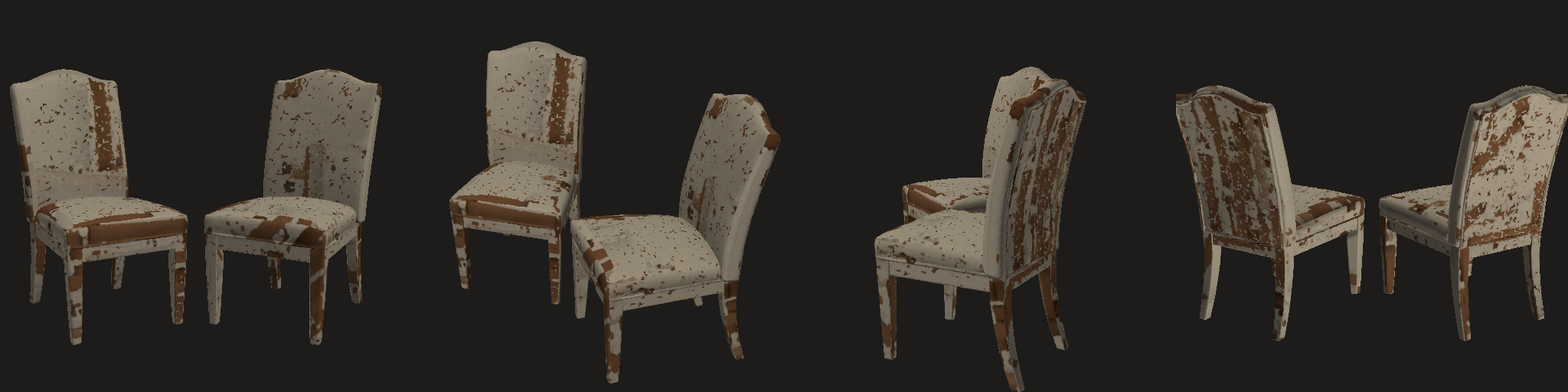 captured: four views (texture lookups mirrored in v in this session's strips; use the rotatable model for materials)