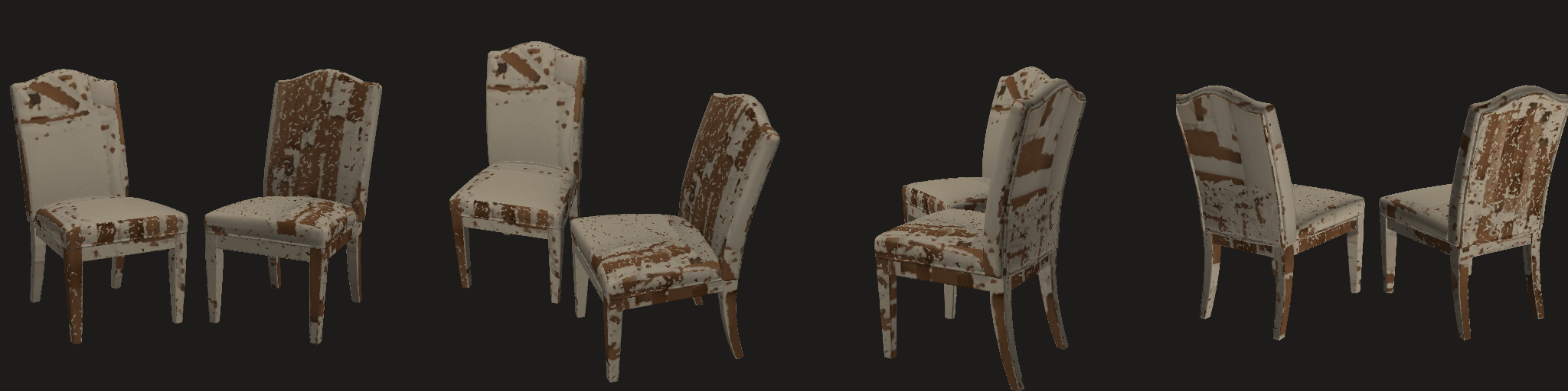 generate: four views (texture lookups mirrored in v in this session's strips; use the rotatable model for materials)