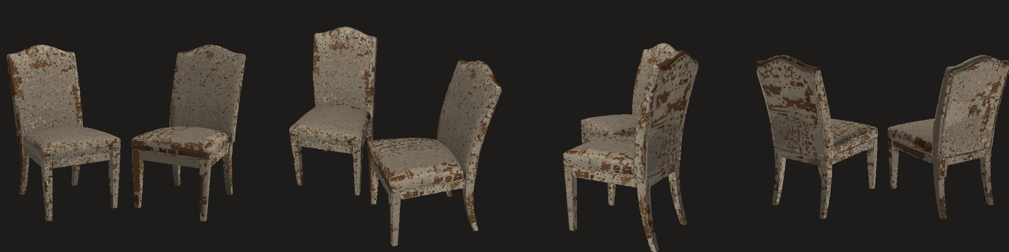 noremesh: four views (texture lookups mirrored in v in this session's strips; use the rotatable model for materials)