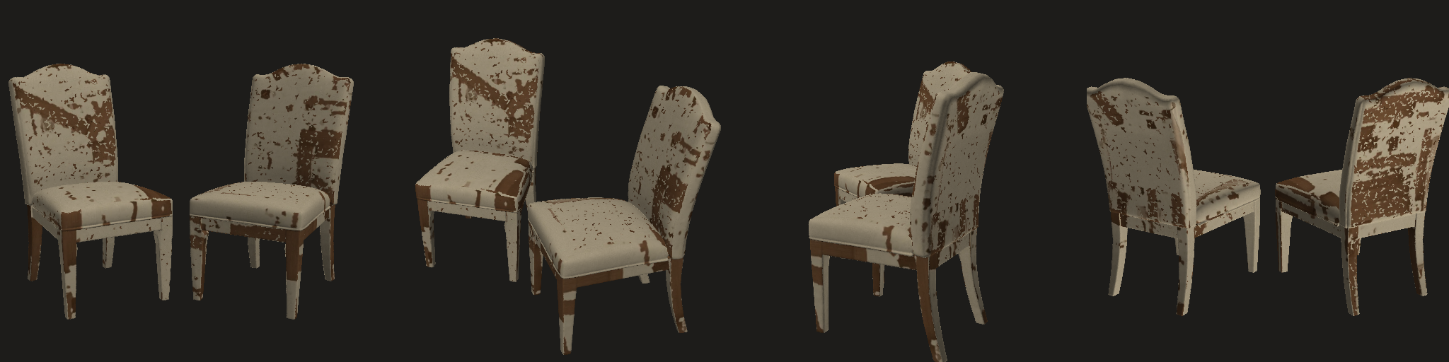 steps8: four views (texture lookups mirrored in v in this session's strips; use the rotatable model for materials)