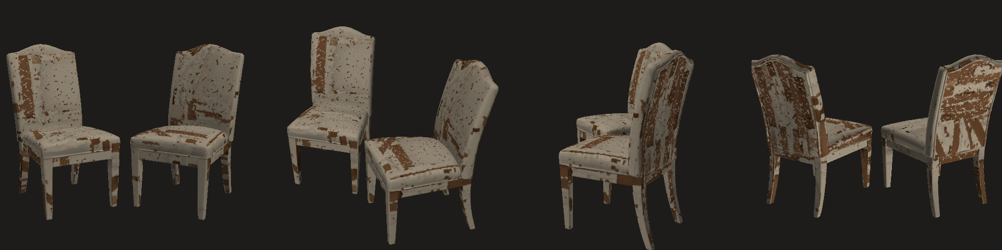 reexport-same: four views (texture lookups mirrored in v in this session's strips; use the rotatable model for materials)
