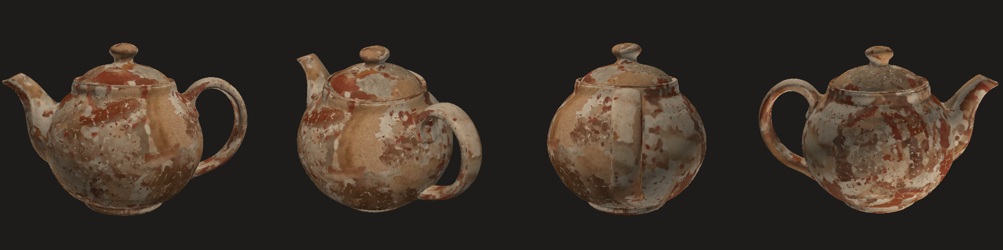 cold: four views (texture lookups mirrored in v in this session's strips; use the rotatable model for materials)